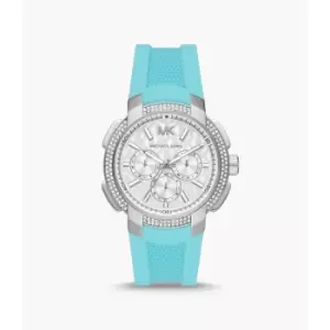 Image of Michael Kors Womens Sidney Multifunction Turquoise Silicone Watch - Blue