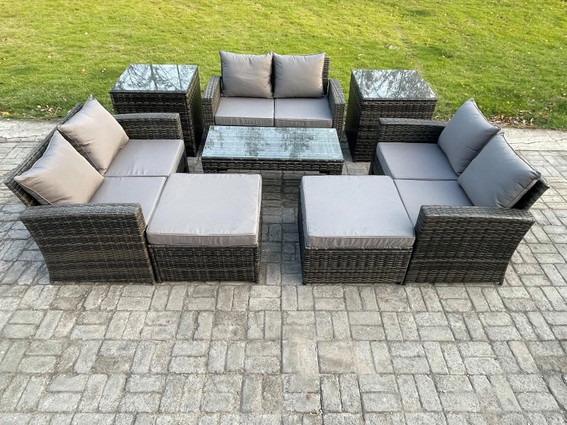 Image of Fimous Outdoor U Shape Sofa Set Wicker PE Rattan Garden Furniture Set with Coffee Table Double Seat Sofa Big Footstool in Dark Grey Dark Grey Unisex