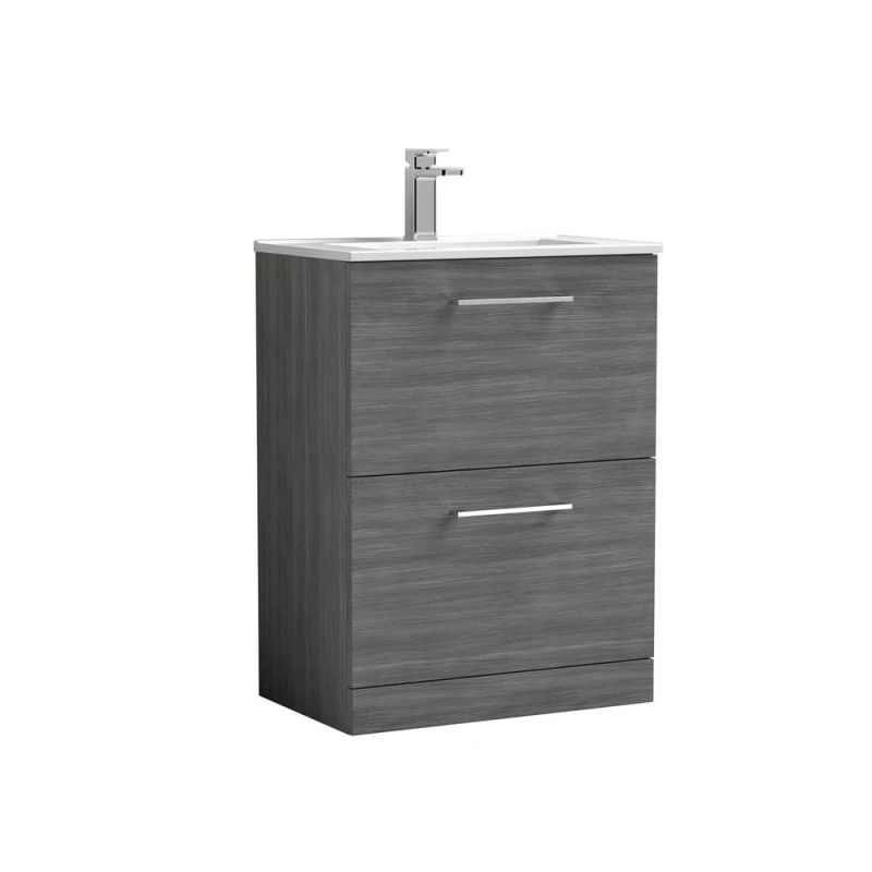 Image of Balterley Bathroom 2 Soft Close Drawer, Floor Vanity Unit, Anthracite, 600mm in Grey Grey Unisex