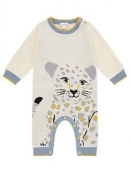 Image of Monsoon Baby Boys Leopard Knitted Organic Sleepsuit - Ivory