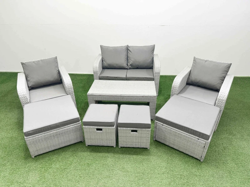 Image of Fimous PE Wicker Rattan Furniture Sets with Oblong Coffee Table Love Sofa in Light Grey Light Grey Unisex
