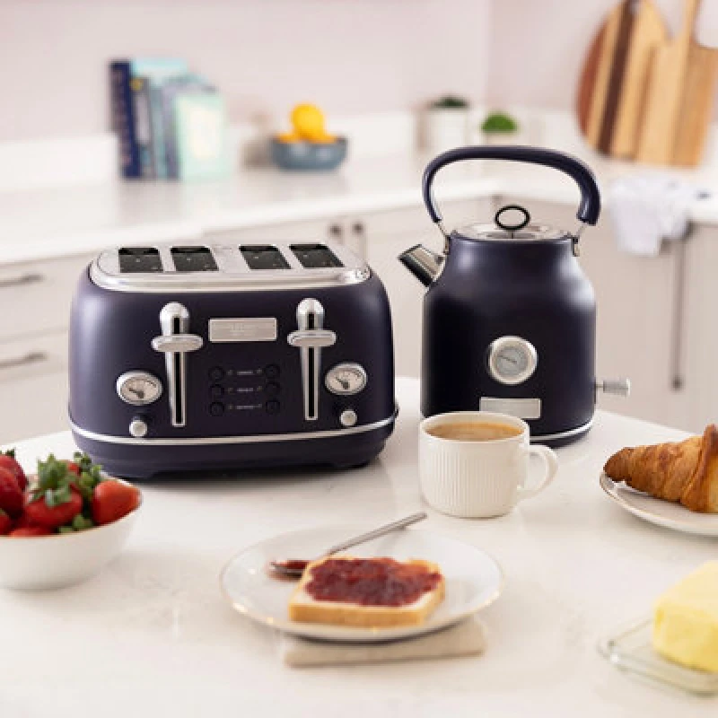 Image of Charles Bentley 1.7L Kettle & 4 Slice Toaster Matt Dark Blue And Silver