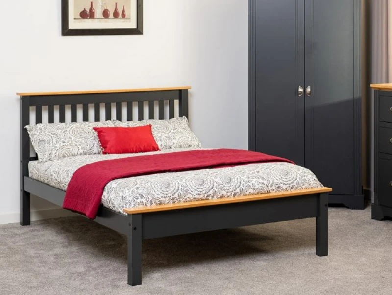 Image of Seconique Monaco Grey and Oak Wooden Bed Frame Low Footend - 5ft King Size