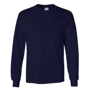 Image of Gildan Mens Plain Crew Neck Ultra Cotton Long Sleeve T-Shirt (M) (Navy)