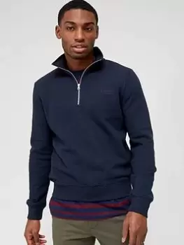 Image of Superdry Embroidered Logo Half Zip Sweater - Navy Size M Men