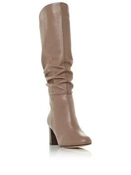 Image of Dune Taupe Leather 'Silene' Mid Block Heel Knee High Boots - 3