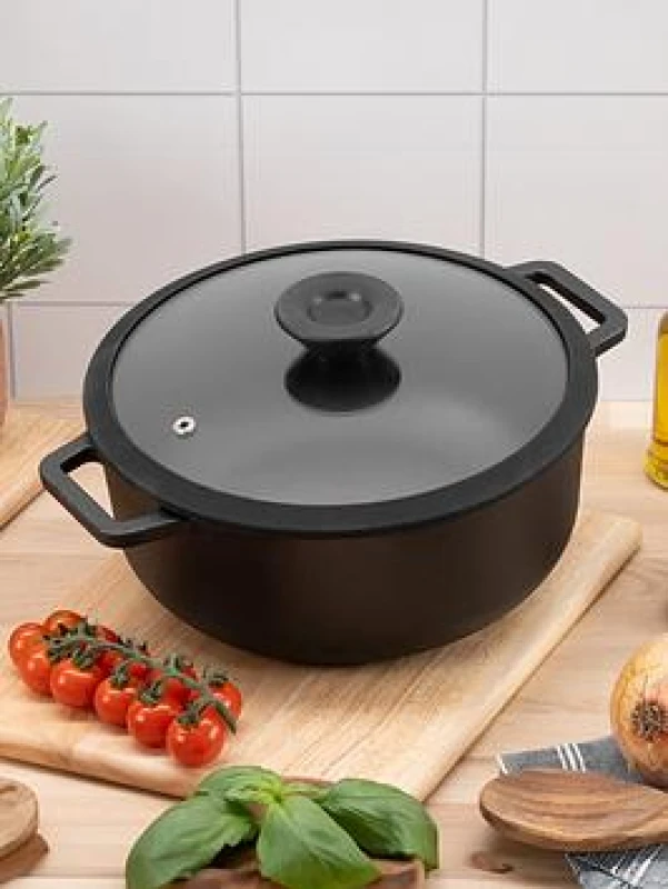 Image of Prestige Cast Iron 24cm/ 4.6L Casserole with Glass Lid??, Black 57613