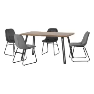 Image of Quebec Wave Oak Effect Dining Table with 4 Lukas Grey Dining Chairs Grey