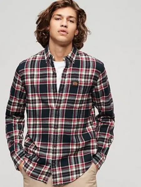 Image of Superdry Navy Organic Cotton Lumberjack Check Shirt