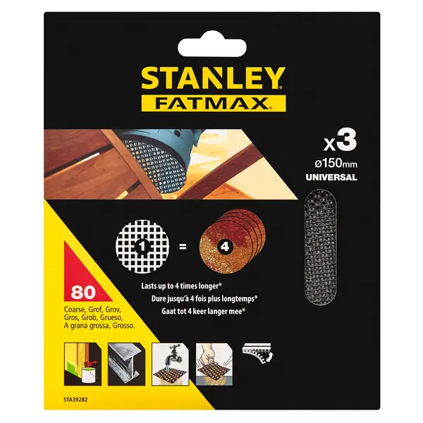 Image of STANLEY FATMAX - 3x 80g Quick Fit Random Oribital Sanding Mesh Discs 150mm