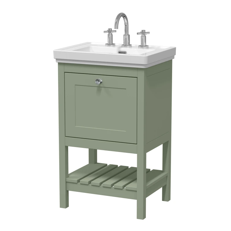 Image of Balterley Floor Standing 1 Drawer Vanity 3 Tap Hole Fireclay Basin Green 500mm Green