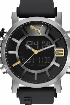 Image of Mens Puma PU91137 ULTRASIZE ANA-DIGITAL - sil gold Alarm Chronograph Watch PU911371002