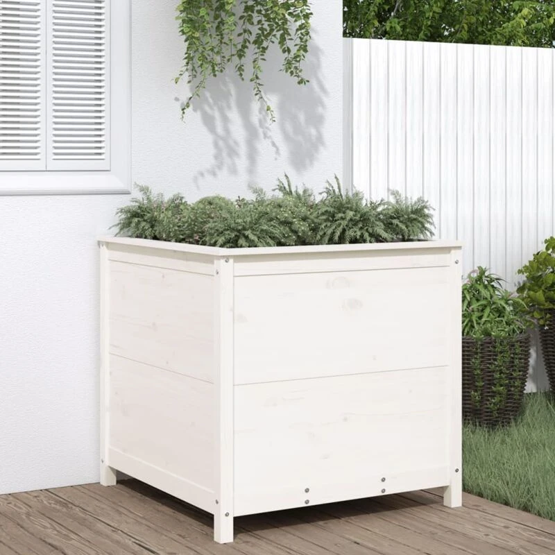 Image of vidaXL Garden Planter White 82.5x82.5x78cm Solid Wood Pine, White 825304