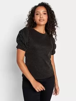 Image of M&Co Shimmer Ruched Sleeve Blouse, Black, Size 18, Women