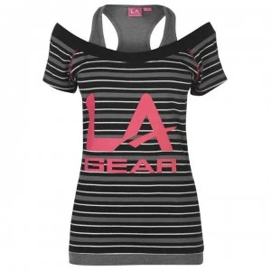 Image of LA Gear Multi Layer T Shirt Ladies - Black Stripe