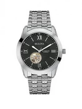 Image of Bulova Black Skeleton Eye Automatic Dial Stainless Steel Bracelet Mens Watch