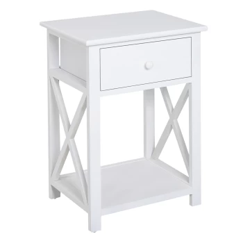 Image of HOMCOM Traditional Accent End Table With 1 Drawer,X Bar Bottom Storage Shelf, for Living Room Bedroom Room 40L x 30W x 55H cm - White AOSOM UK
