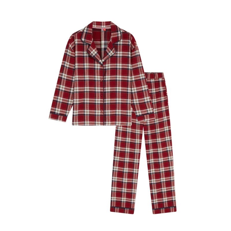 Image of Hunter Flannel Pyjama Set Womens Merlot check female 12-14 (M)