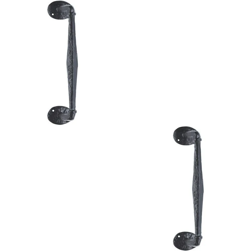 Image of Loops 2x Offset Traditional Forged Pull Handle 263.5 x 67mm Black Antique Door Handle Black unisex