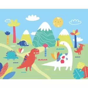 Image of Dinosaur Land Blue Wall Mural - 3.5m x 2.8m