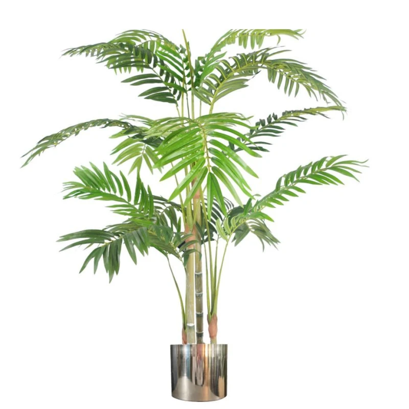 Image of Leaf 120cm (4ft) Realistic Artificial Areca Palm with pot with Silver Metal Planter Green