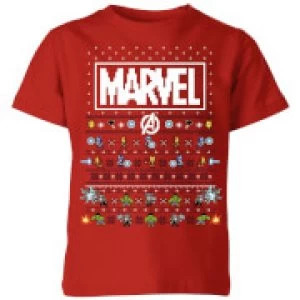 Image of Marvel Avengers Pixel Art Kids Christmas T-Shirt - Red - 3-4 Years