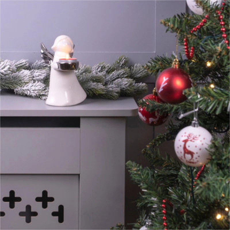 Image of Netagon Netagon Festive Ceramic Winged Christmas Angel Tealight Holder in Silver White