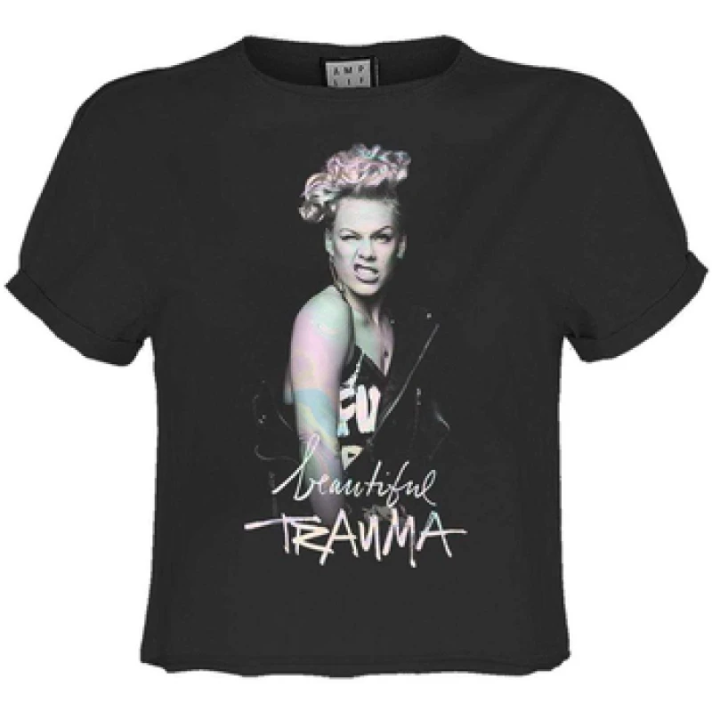 Image of Amplified Mens Beautiful Trauma P nk T-Shirt in Charcoal Size: XS Charcoal Male XS