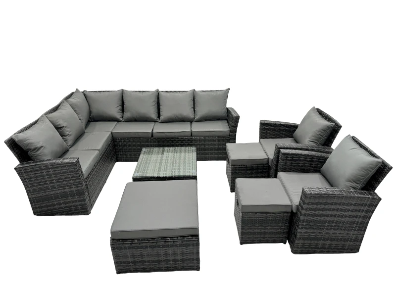 Image of Fimous 11 Seat Poly Rattan Corner Sofa Set with 3 Stool 2 Chairs in Dark Grey Dark Grey Unisex