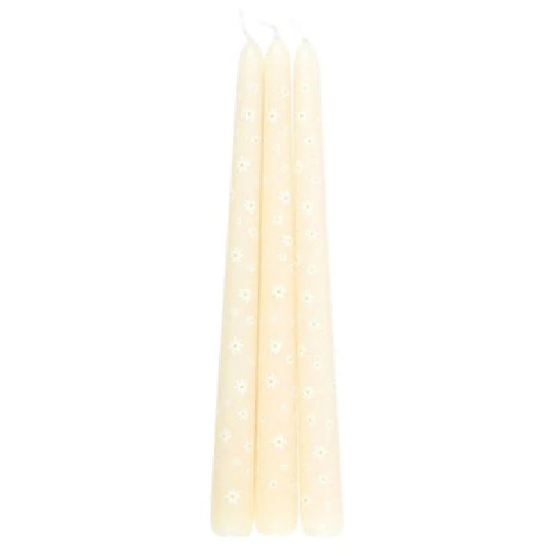 Image of Something Different Something Different Carrot Patch Daisy Taper Candle (Pack of 3) in White White One Size Unisex 5063652591239