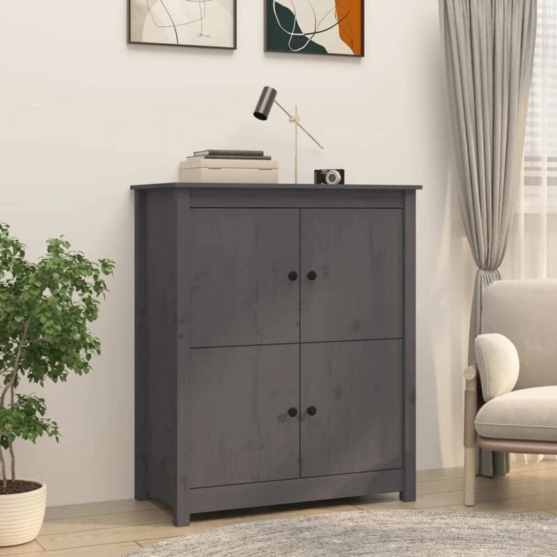 Image of Vidaxl Sideboard Grey 83X41.5X100 Cm Solid Wood Pine, Grey 821509