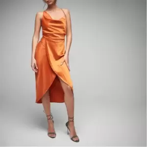 Image of Missguided Asymmetric Cowl Neck Satin Midaxi Dress - Red