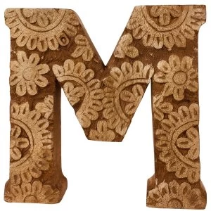 Image of Letter M Hand Carved Wooden Flower