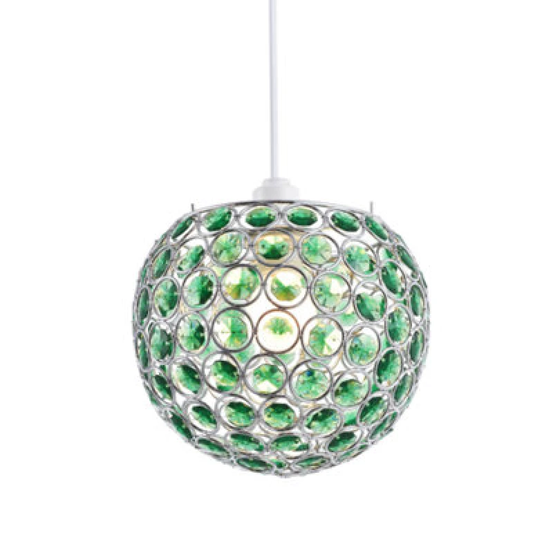 Image of Happy Homewares Modern Round Globe Easy Fit Pendant Shade With Small Green Acrylic Bead Jewels