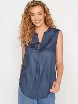 Image of Long Tall Sally Navy Sleeveless Tie Detail Top, Navy, Size 14, Women