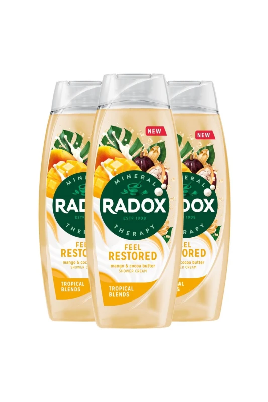Image of Radox Womens Mineral Therapy Feel Restored 'Shower Cream' with Cocoa Butter 450ml 3 Pack in Yellow Yellow Female