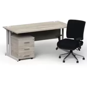Image of Impulse 1800 x 800 Silver Cant Office Desk Grey Oak + 3 Dr Mobile Ped & Chiro Med Back Black W/Arms