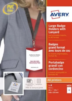 Image of Avery 4834 Badge Holders with Lanyards 148x105mm PK10