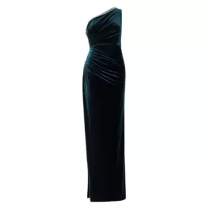 Image of Adrianna Papell Velvet One Shoulder Gown - Green
