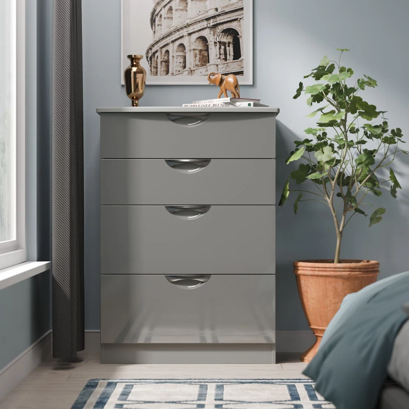 Image of Welcome Furniture Ltd Camden 4 Drawer Deep Chest in Grey Gloss & Dusk Grey - Ready Assembled, Grey CAM050GGDG