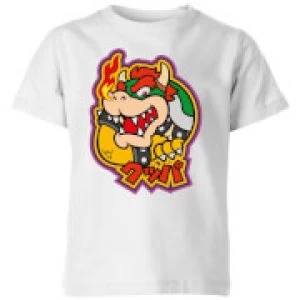 Image of Nintendo Super Mario Bowser Kanji Kid's T-Shirt - White - 3-4 Years