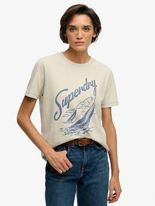 Image of Superdry Womens T-Shirt Superdry Heritage Hamptons Beige Female XL