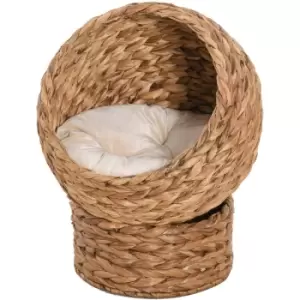 Image of Pawhut - Wicker Cat House, Raised Cat Bed with Cylindrical Base, 50 x 42 x 60cm - Brown