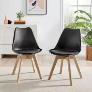 Image of Furniture Box 2x Stockholm Scandi Black Faux Leather and Wood Dining Chairs