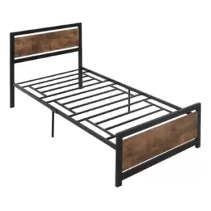 Image of Homcom Single Size Metal Bed Frame With Headboard And Footboard 97X195X103Cm Black And Rustic Brown
