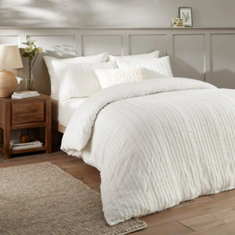 Image of Duvet Day Harrison Stripe Tufted Soft Touch Duvet Cover Set, Single, White