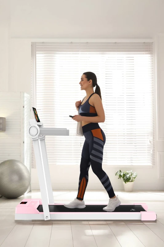 Image of Neo 2 in 1 Home Gym Fitness Small Walking Pad Walking Running Machine Treadmill with Removable Hand Rail in Pink Pink Unisex