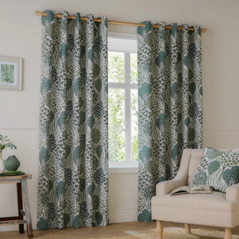 Image of Wylder Ophelia Floral Jacquard Room Darkening Eyelet Curtain Pair Thyme/mineral (W)168Cmx (D)229Cm