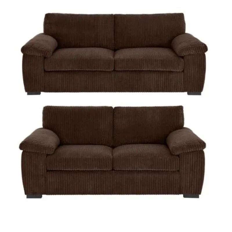 Image of LUXURY LIFE Collingdale Jumbo Cord Fabric Sofa Set Chocolate