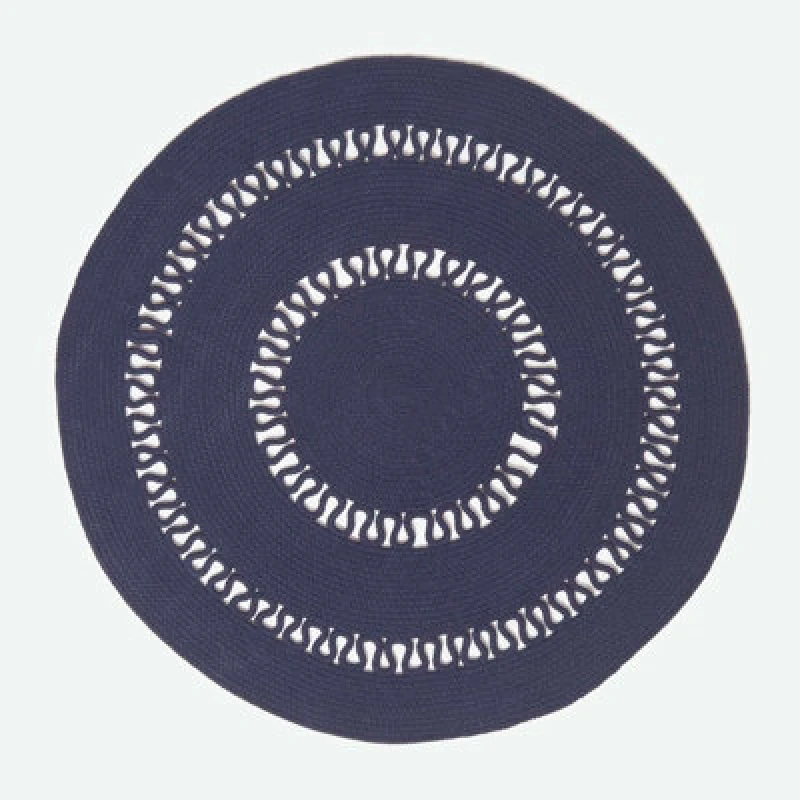 Image of Homescapes Navy Crochet Braided Rug 90Cm Round